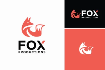 Fotobehang Simple Cartoon Fox Coyote Jackal Vixen with tail for Canine Wildlife silhouette logo design © Foonaz