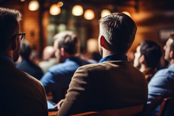 Diverse group backs of young people sitting outdoors man woman students listening speaker watching presentation conference cinema concert. Business education learning study entrepreneurship audience