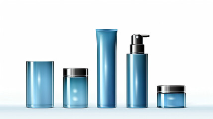 Set blue cosmetic bottles packaging mockup, ready for your design