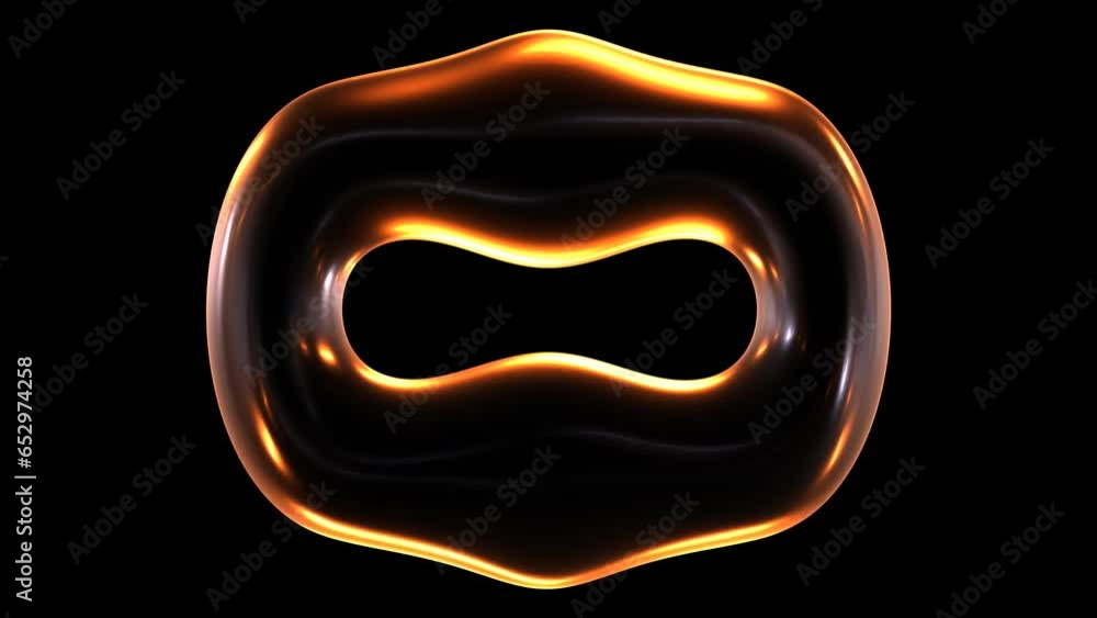 Poster seamless animation of glowing geometric mask shape with light and reflections isolated on black back