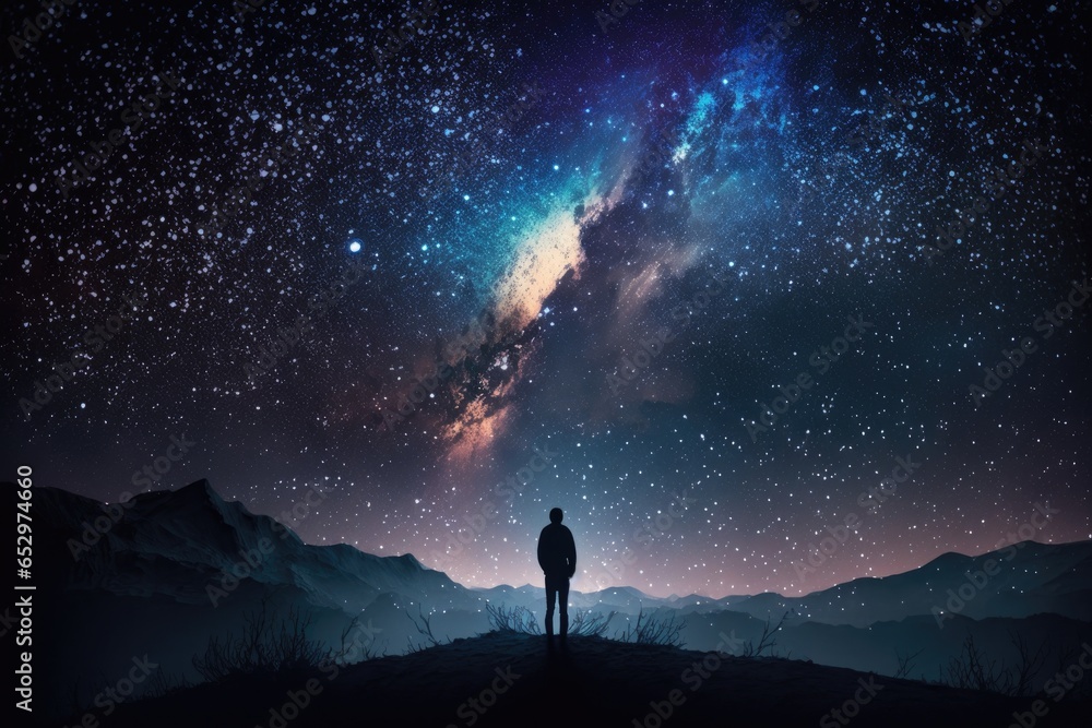 Sticker Silhouette of man looking at milky way galaxy