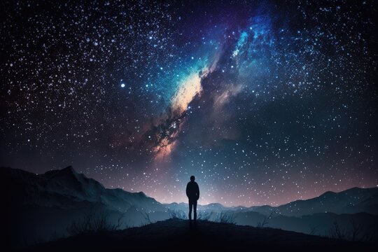 Silhouette of man looking at milky way galaxy