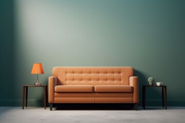 Empty chair and sofa in front of small table in office of psychologist. AI Generated