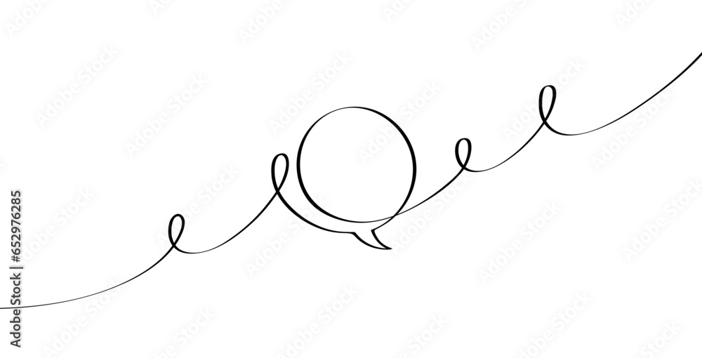 Poster continuous smooth line drawing of speech bubble in linear style drawn by hand. line chat bubble on w