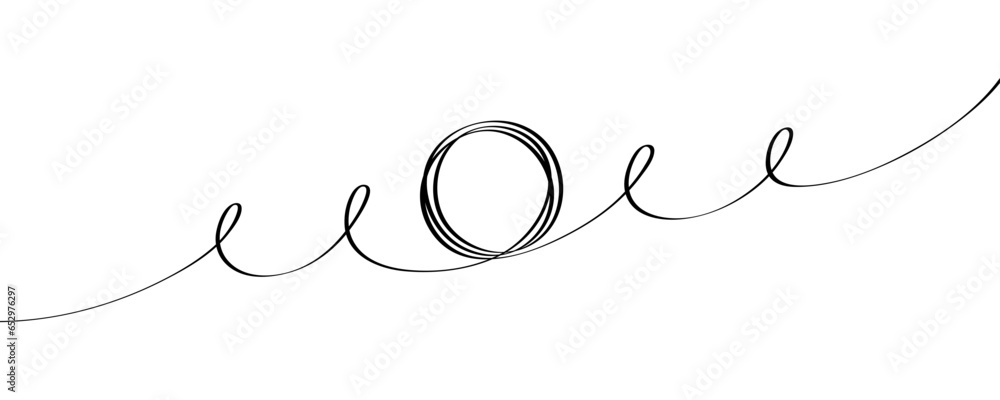 Poster continuous smooth line drawing of scribble circles in linear style drawn by hand. line circles on wh