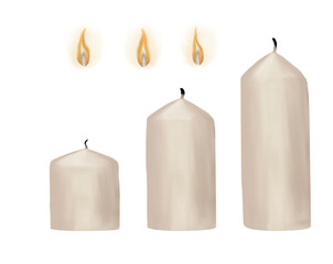 Big candles with different size and lights