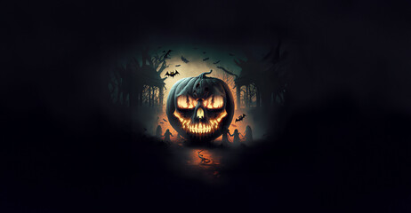 halloween, pumpkins and darkness - obrazy, fototapety, plakaty