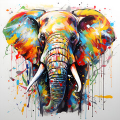 Elephant pattern, watercolor art graphic, beautiful colorful elephant. Generative AI