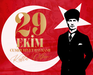 Ankara Turkey - October 29 1923. Translation: 29 October Turkey Republic Day, Happy Holiday illustration (Turkish: 29 Ekim Cumhuriyet Bayramı Kutlu Olsun)