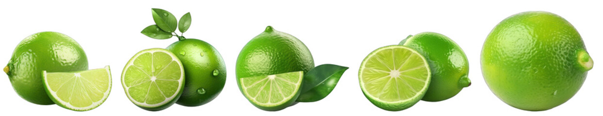 Limes isolated on transparent background generative ai