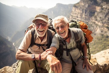 Older people continue to travel. People from 60, knowing the world. - obrazy, fototapety, plakaty