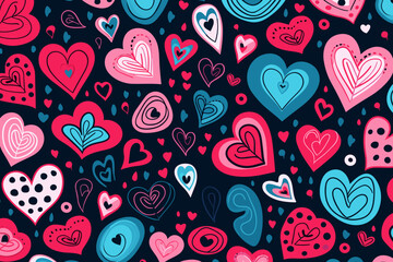 valentines day quirky doodle pattern, wallpaper, background, cartoon, vector, whimsical Illustration