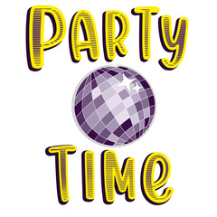 party time card with lettering in purple and yellow