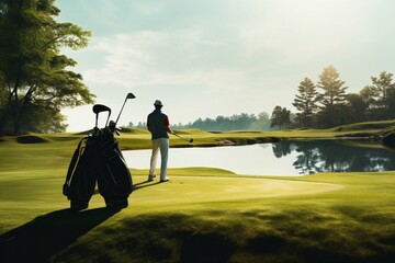 Precision and focus as a man enjoys a round of golf - obrazy, fototapety, plakaty