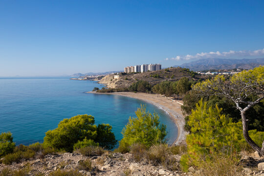 Bay Coastline Costa Blanca, Benidorm, Spain. Tourist vacation concept.