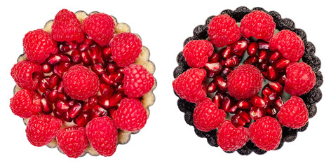 fresh raspberry tart isolated on a white background