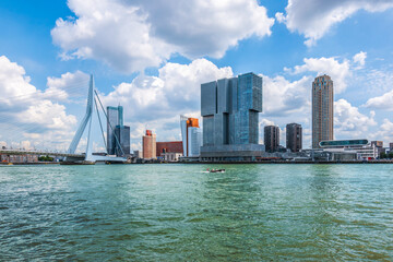 Panoramic view of Rotterdam skyline and cruise port,  the Netherlands.