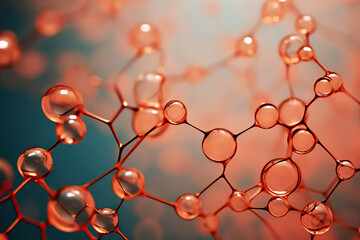 Glassy molecules mockup. Futuristic molecular structure pattern. Science concept. Generative AI.