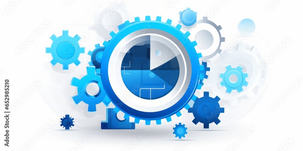 Poster Magnifying Icon with Gears Positioned at the Center, Set Against a Clean White Background, Symbolizing the Intersection of Technology, Precision, and Visual Exploration in a Transparent Concept
