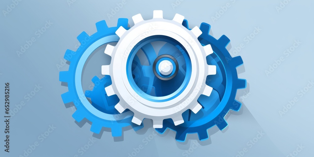 Poster Magnifying Icon with Gears Positioned at the Center, Set Against a Clean White Background, Symbolizing the Intersection of Technology, Precision, and Visual Exploration in a Transparent Concept