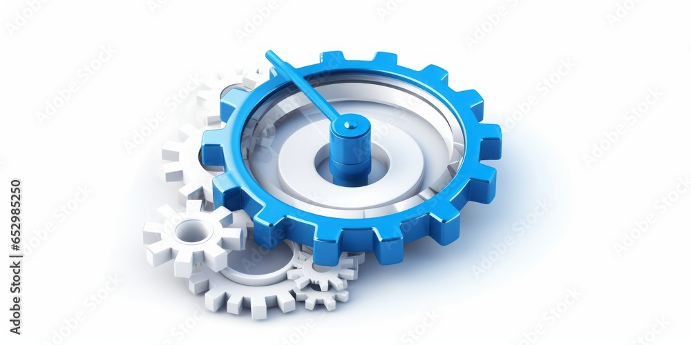 Poster Magnifying Icon with Gears Positioned at the Center, Set Against a Clean White Background, Symbolizing the Intersection of Technology, Precision, and Visual Exploration in a Transparent Concept