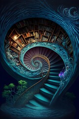 the spiraling staircase of libraries into the mystic depths of infinity surreal maximalism stunning beautiful epic fantasy hypnotizing 