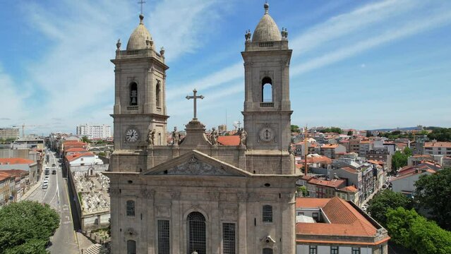 Aerial view of the large Lapa Church in Porto City, Portugal