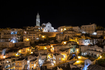 Night view of ancient city Materain Italy