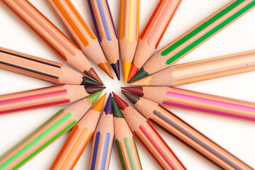 Colorful wooden pencils isolated on white background