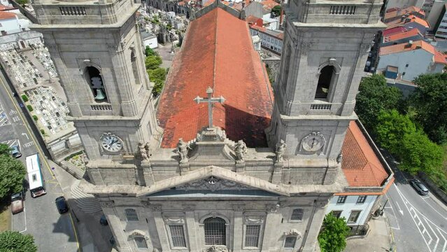 Aerial view of the large Lapa Church in Porto City, Portugal