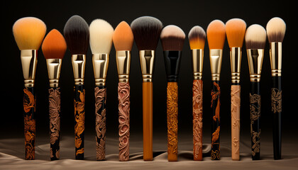 Beauty collection: Glamour set of make up, elegant colors, shiny palette generated by AI