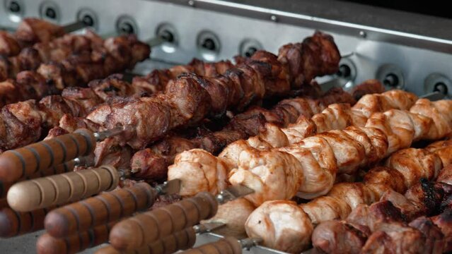 Outdoor frying meat on grill