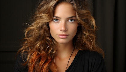 Fototapeta premium A beautiful young woman with long blond hair looking confidently generated by AI