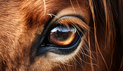 Closeup portrait of horse's eye. AI generated