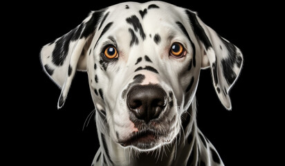 Realistic portrait of Dalmatian dog. AI generated