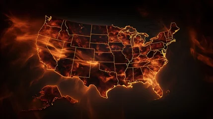 Foto op Plexiglas Geographic Map of the United States, Burning Concept, Environmental Alert © Carlos Flores