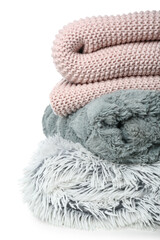 New soft folded blankets on white background