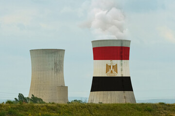 The flag of Egypt is depicted on the cooling tower of the nuclear power plant