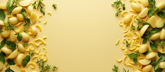 Potato peels often wasted in food preparation Pattern flat lay copy space