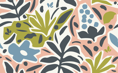 Hand drawn minimal colorful abstract botanical silhouettes. Seamless botanical pattern. Fashion print and template for design. © Tatiana