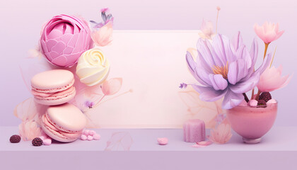 Obraz na płótnie Canvas macarons sweet pink background made with generative AI