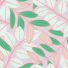 Square nice seamless pattern with leafy tree branches. Ornate ornament. Suitable for fabric, cards, invitations, background.