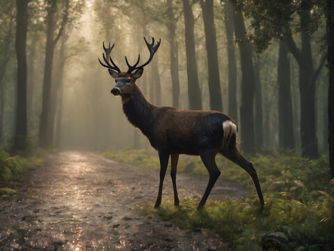 Deer in the wood : deer in the forest with sunshine hd picture scenery wallpaper