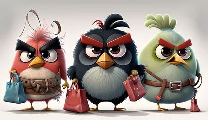 Tuinposter Unhappy birds with shopping bags © David Arment