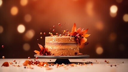 Fototapeta Autumn styled cake on a table decorated for a party celebration obraz