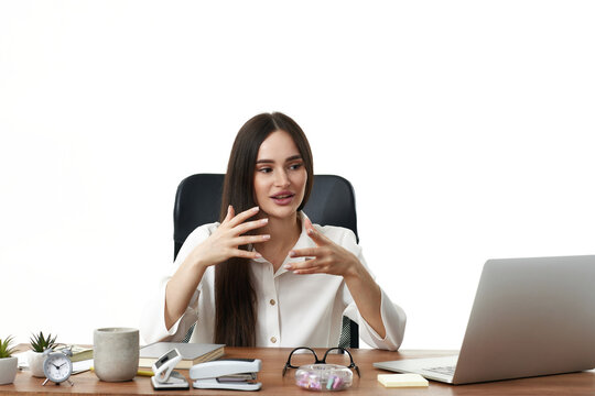 Beautiful Businesswoman Talking On Video Call To Client