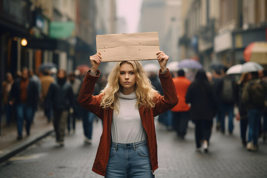 Frau mit einem leeren Schild - Protestschild
