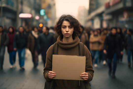 Frau mit einem leeren Schild - Protestschild