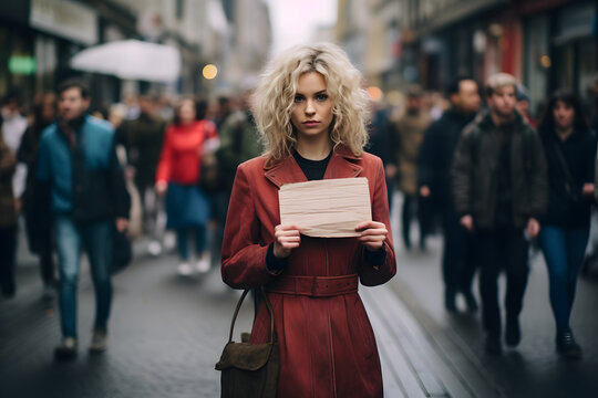 Frau mit einem leeren Schild - Protestschild