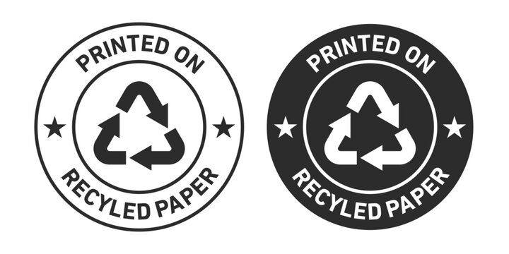 Printed on Recyled Paper rounded vector symbol set on white background
